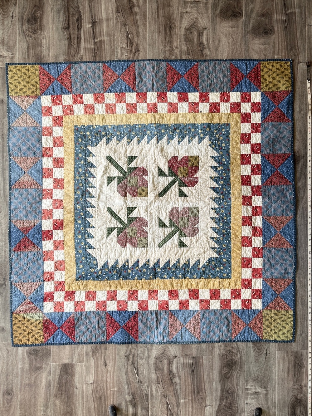 Vintage Floral Patchwork Quilt Farmhouse Wall Hanging